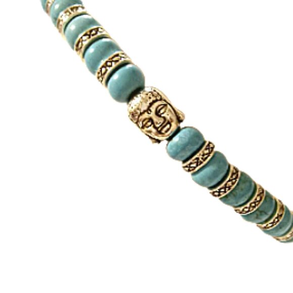 Silver Buddha Genuine Turquoise Bracelet - Picture 7 of 8